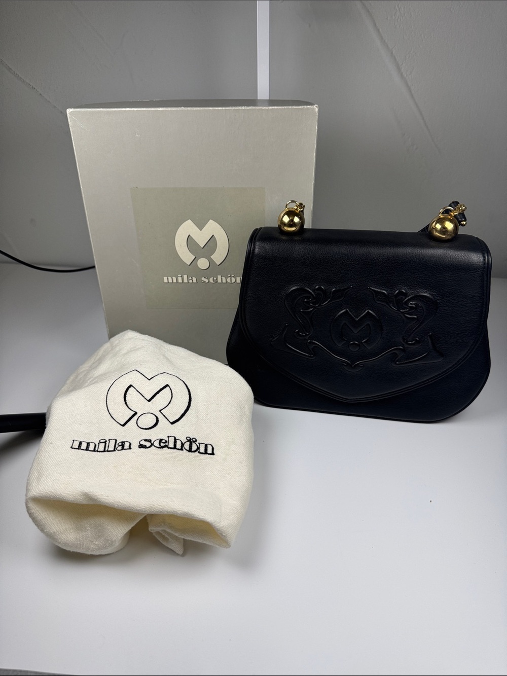 Mila Schon black top handle purse with dust bag and box - Picture 14 of 14